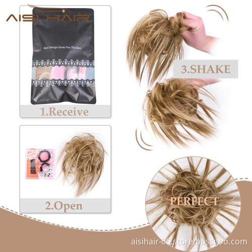Aisi Hair Synthetic Donut Blonde Chignon Curly Bun Pad Chignon Elastic Band Ribbon Ponytail Rope Rubber Hair Extension For Women